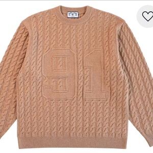 Eric Emanuel Men’s Cable-Knit Crewneck Sweater in Camel
